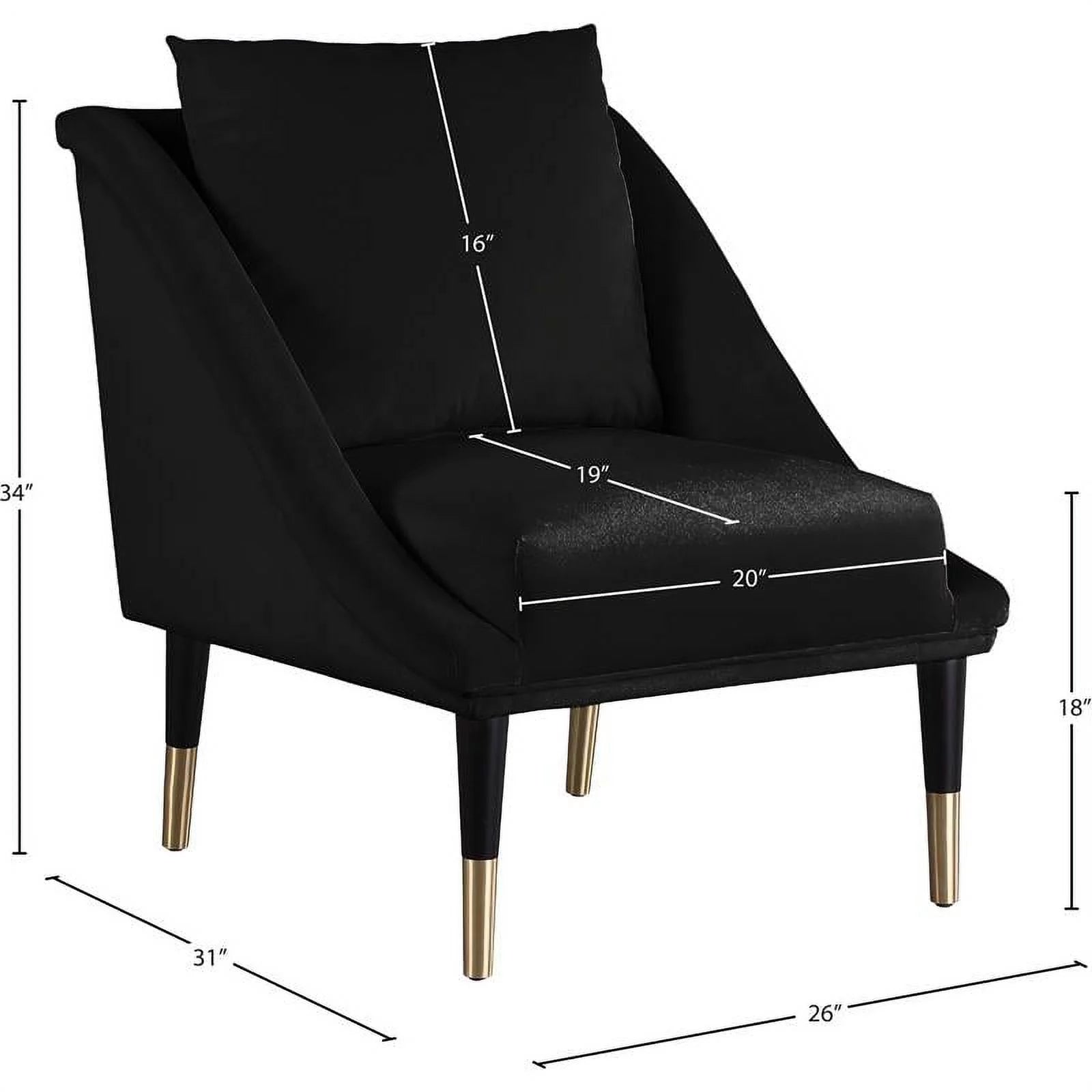 Pemberly Row Contemporary Velvet Accent Chair in Soft Black V25301