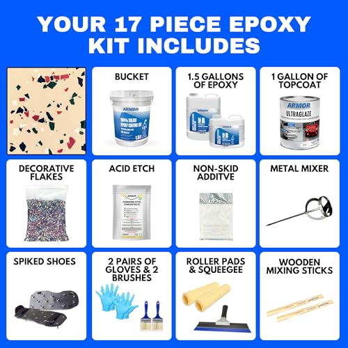 Garage Epoxy Floor Kit 100% Solids 2 Part Coating with UltraGlaze Topcoat, Blue, 300 Sq Ft G29167