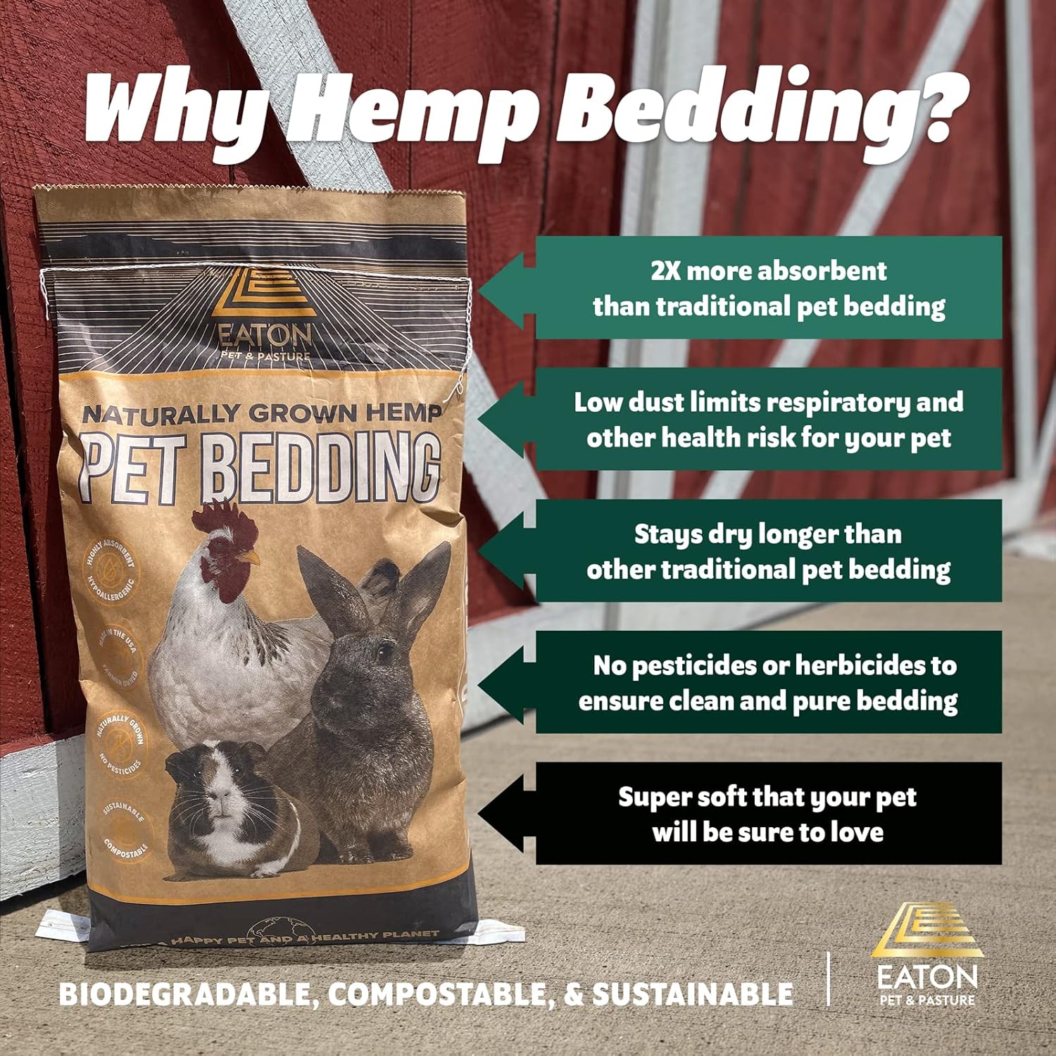 Eaton Pet and Pasture Naturally Grown Hemp Pet Bedding for Chickens, Small Pets, 28L J829