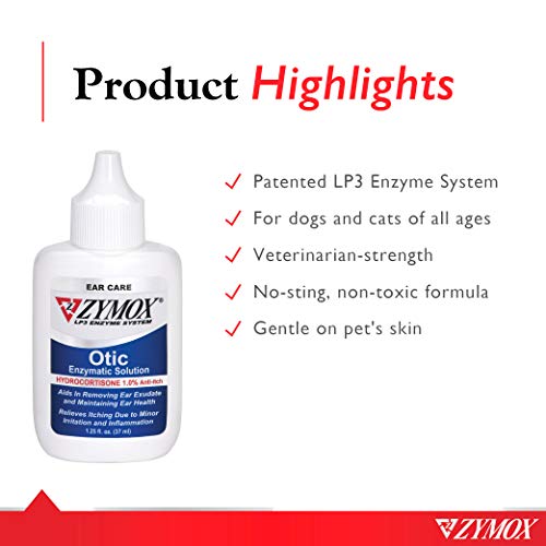 Zymox Otic Enzymatic Solution with 1% Hydrocortisone for Dogs and Cats, 1.25oz O9154
