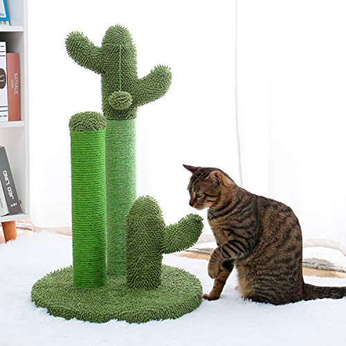 Cat Scratching Post Cactus Cat Scratcher with 3 Poles and Dangling Ball M83218