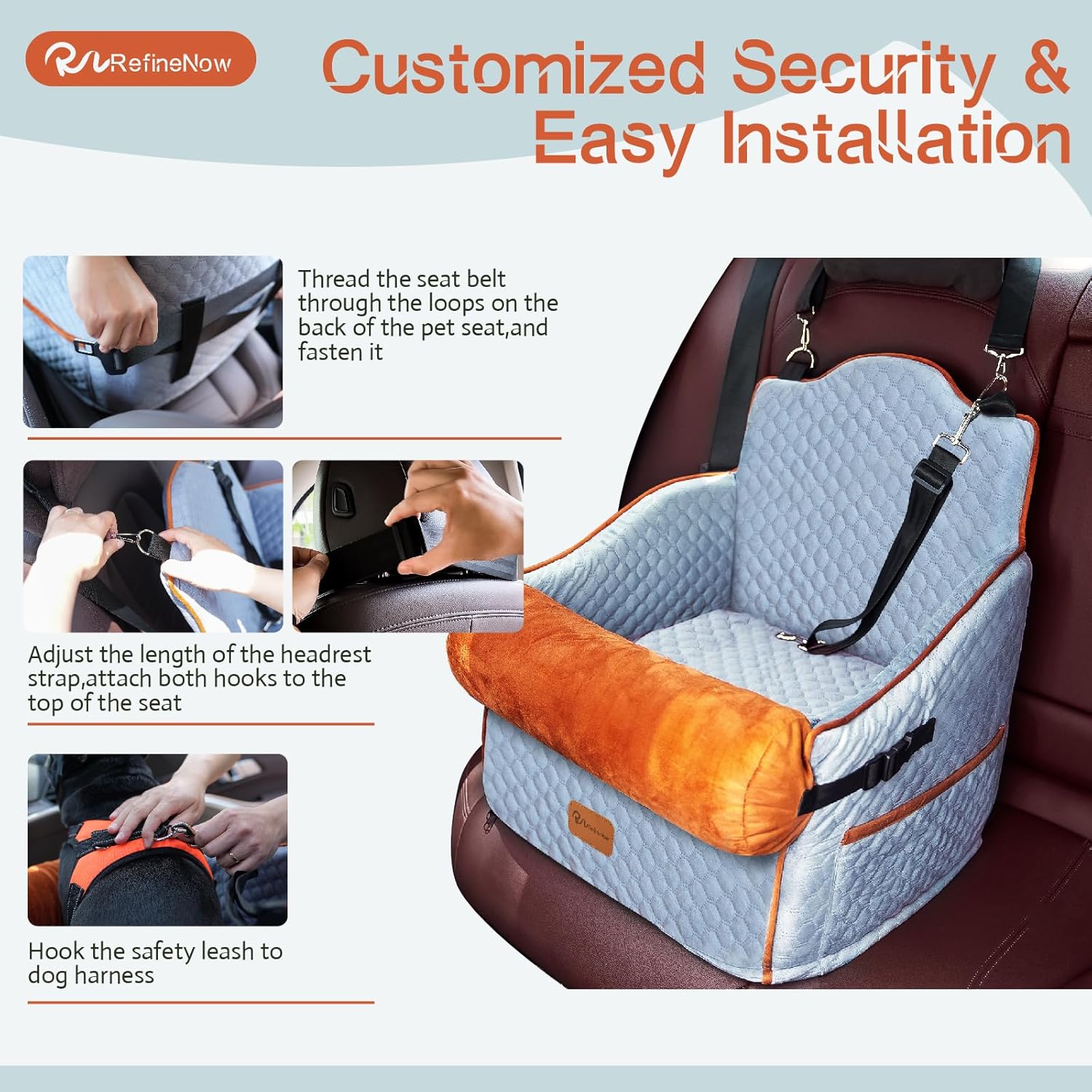Dog Car Seat for Small Dogs Under 30lbs with Washable Waterproof Pad, Grey H136604