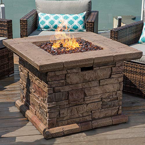 COSIEST Outdoor Propane Fire Pit Table 32-inch Round Concrete with Stainless Steel Burner G864943