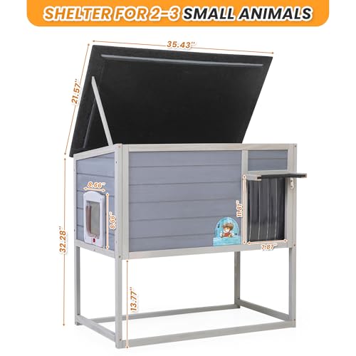 Raised Outdoor Cat House Weatherproof Insulated Shelter with Openable Top E5308