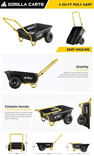 Gorilla Carts GCR-4 Poly Dump Cart, 2-Wheel Garden Wagon, 4 cu ft, 300 lb Capacity R599423