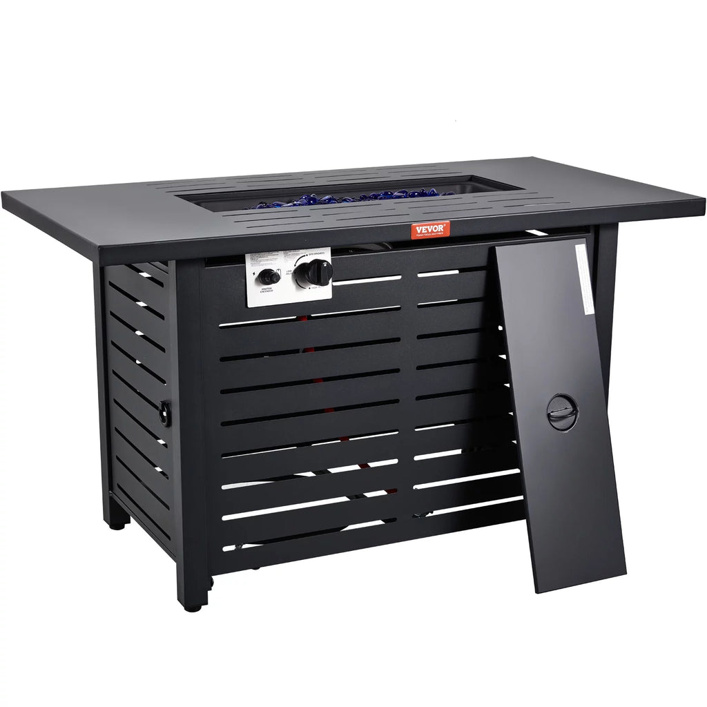 BENTISM 43" Outdoor Propane Gas Fire Pit Table with Glass Tabletop & Lid B2251
