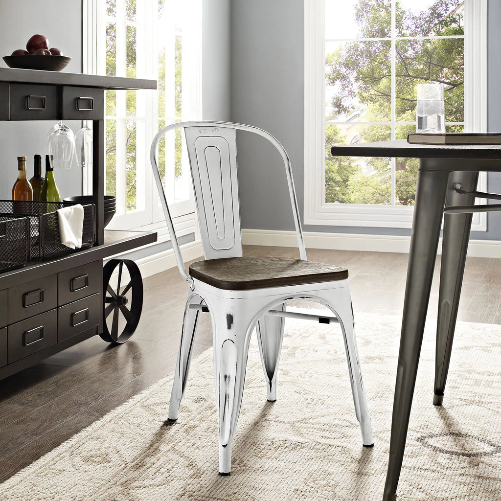 Industrial Vintage Style Dining Chair, White Metal Z977861