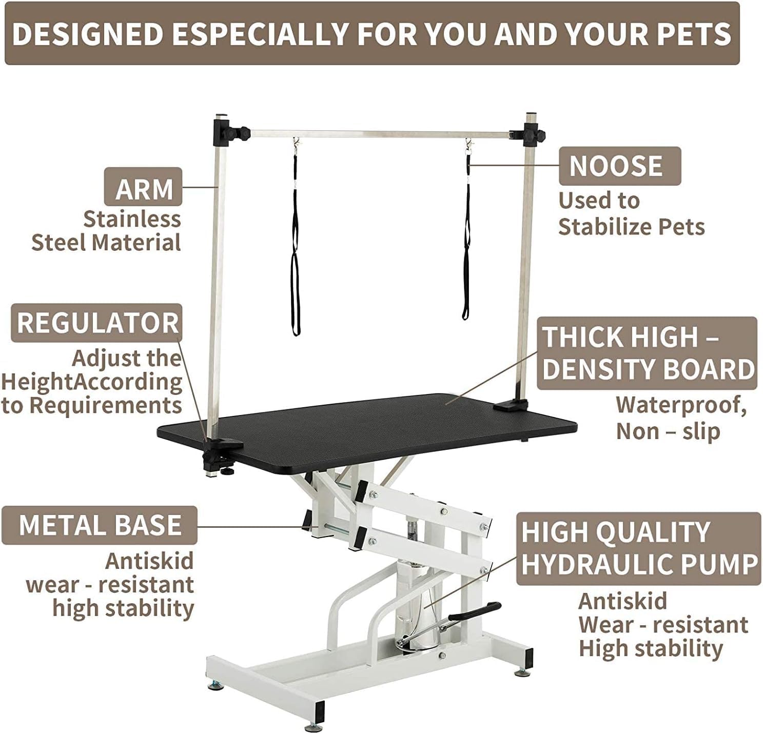 Hydraulic Dog Grooming Table for Small/Large Dogs, Heavy Duty, 43'' Black X512