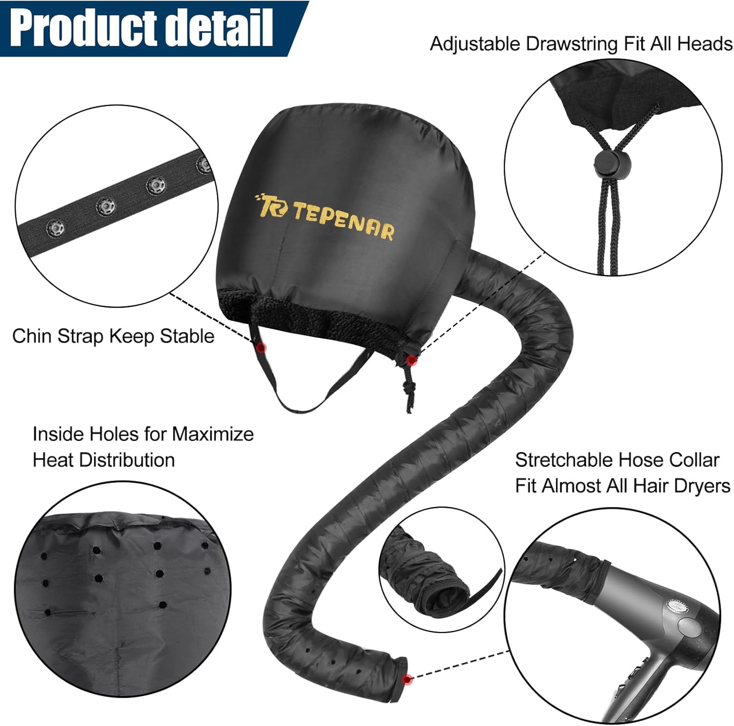 Extra Large Hair Dryer Bonnet Attachment with Soft Adjustable Hood O366300