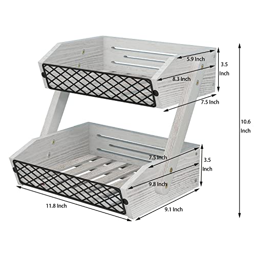 2 Tier Wooden Fruit Basket for Kitchen Countertop F760