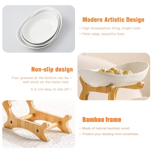3 Tier Ceramic Fruit Bowl Stand for Kitchen Countertop, White C66791