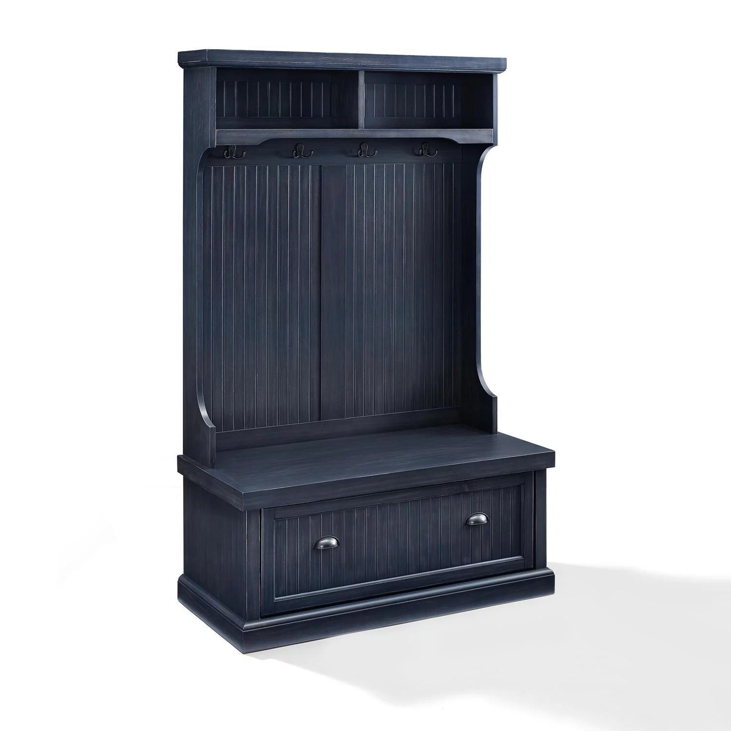 Crosley Furniture Seaside Wood 4 Hook Hall Tree, Distressed Navy K331