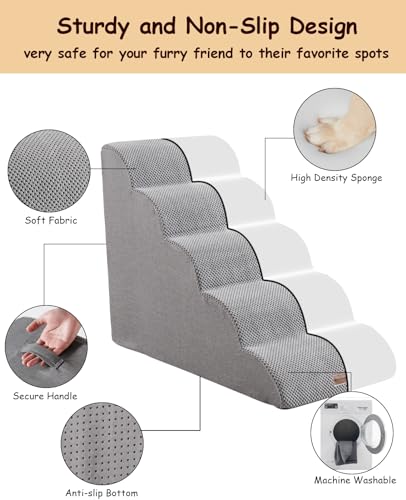 3 Step Dog Stairs for Small Dogs, Non-Slip Pet Ramp for Bed and Couch E416715