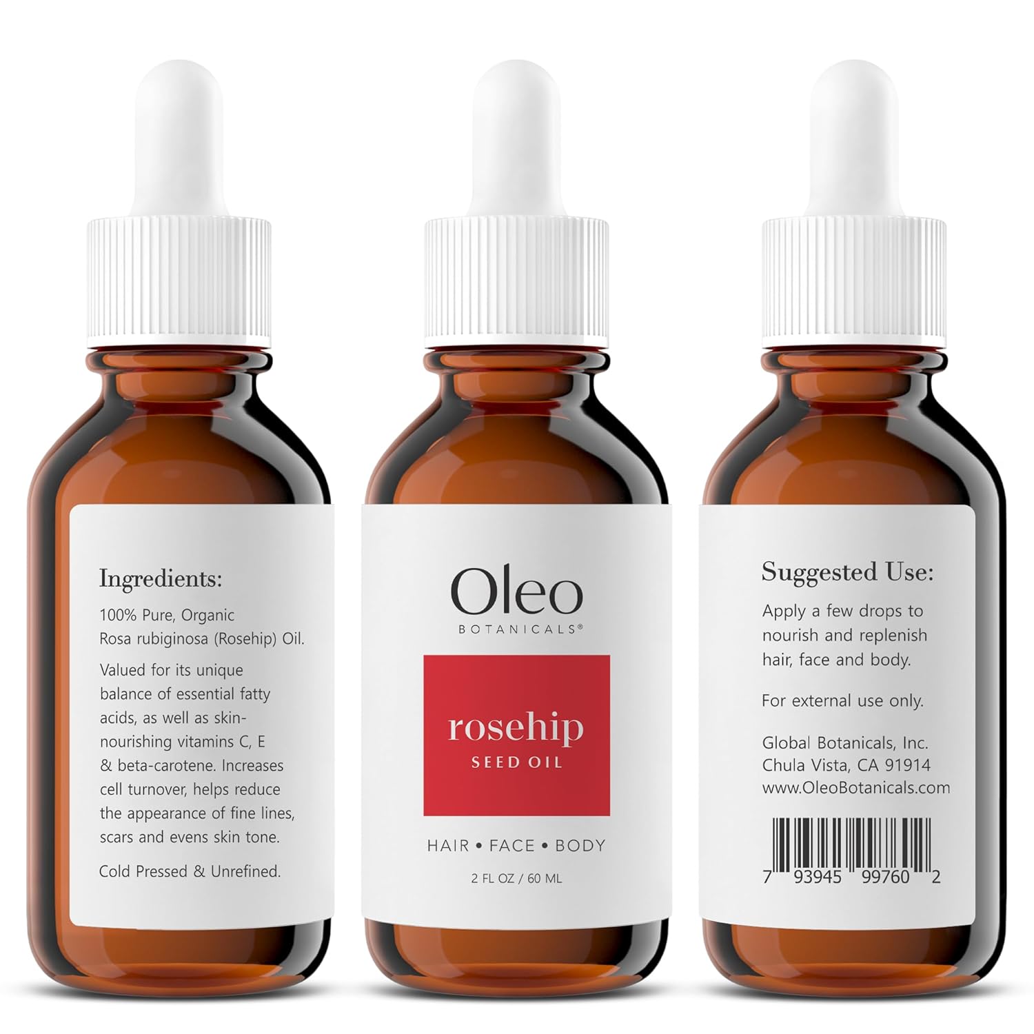 Rosehip Seed Oil Organic 100% Pure Cold Pressed Unrefined, Face & Hair Moisturizer 60ml C9630