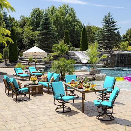 Arden Outdoor Dining Chair Cushion, 20 x 20, Rain-Proof, Peacock Blue Green Texture J4105