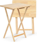 Rectangle Folding Portable TV Snack Serving Tray Table, Solid Wood Construction with Natural Finish, 2 Piece Set