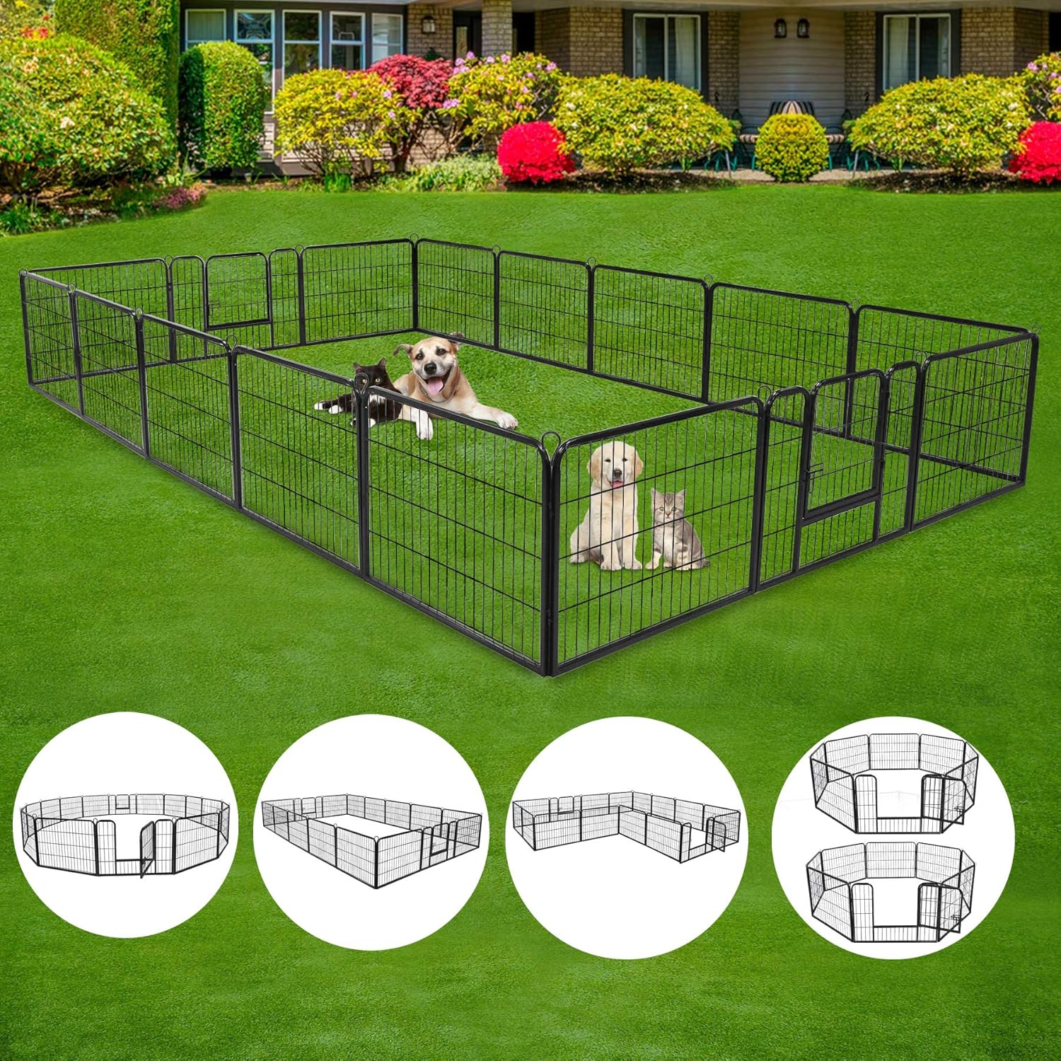 ZENSTYLE 24" Tall Foldable Metal Pet Playpen 16 Panels for Dog, Cat, Indoor & Outdoor T3101