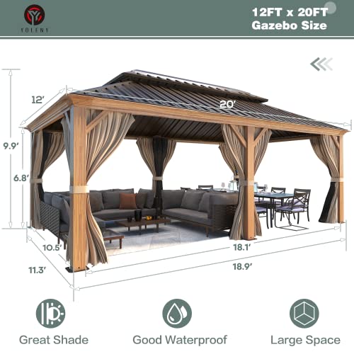 YOLENY 10' x 12' Hardtop Gazebo with Galvanized Steel Double Roof, Netting and Curtains Y84317
