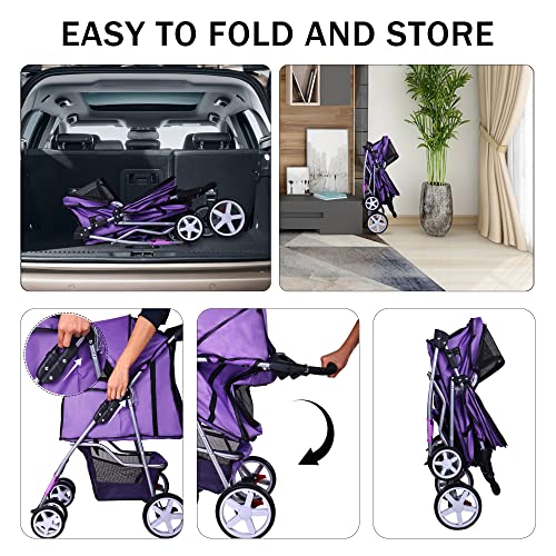 4 Wheel Pet Stroller for Small Dogs Cats, Folding Travel with Detachable Carrier R513