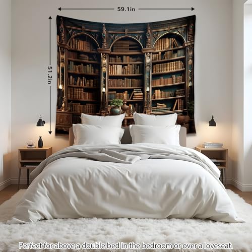 QGHOT Medieval Bookshelf Tapestry Vintage Library Wall Hanging P36533