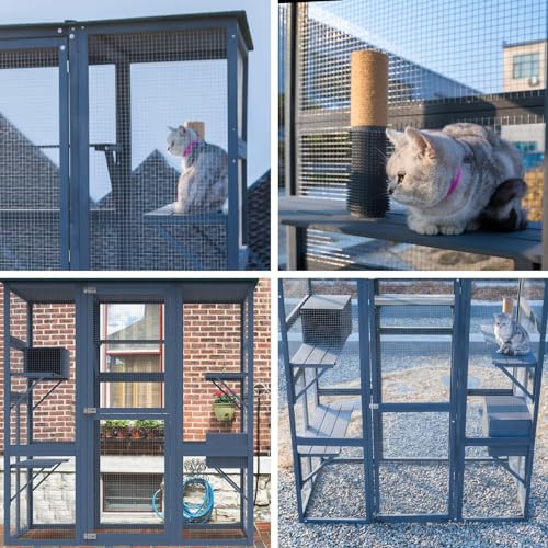 Outdoor Cat Enclosure Large Walk-in Cat Cage with Waterproof Roof P7165