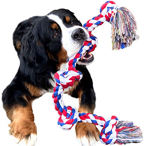 Youngever 3.5 Feet Dog Rope Toys for Aggressive Chewers, Tough Rope Chew Toys for XL, Large and Medium Dog, Indestructible Rope for Large Breed Dog Tug War Teeth Cleaning (4 Knots Double Rope)