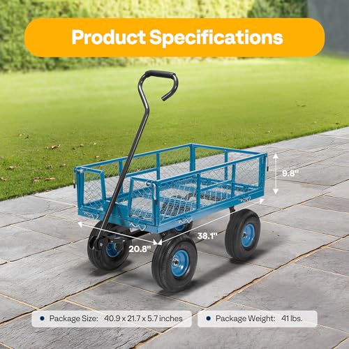 VIVOHOME Heavy Duty 880 Lbs Mesh Steel Folding Garden Cart Wagon with Removable Sides H820787
