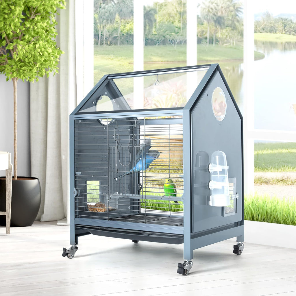 OIIBO Acrylic Bird Cage 25 Inch Rolling with Perch for Parrots Z921411
