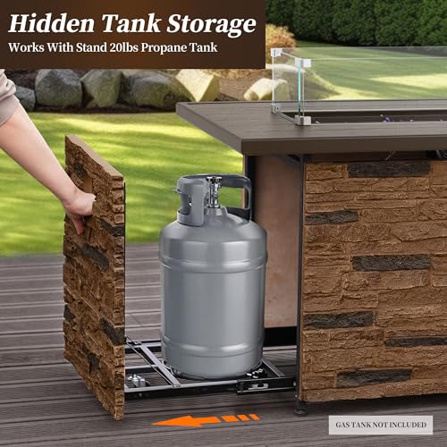 43" Propane Fire Pit Table Outdoor Rectangular Stone with Glass Wind Guard O259531