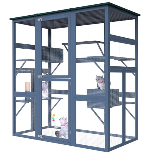 Outdoor Cat Enclosure Large Walk-in Cat Cage with Waterproof Roof P7165