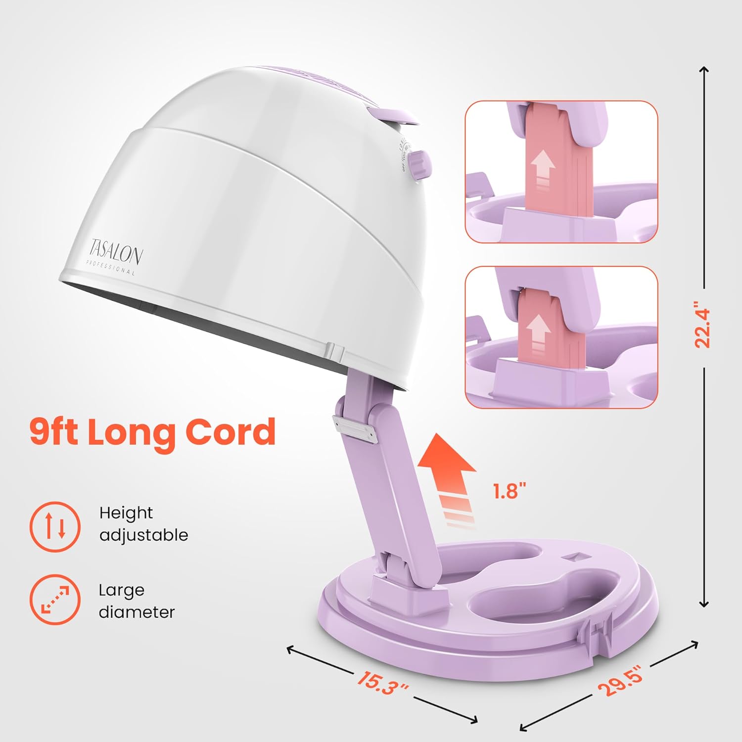 TASALON 1875W Ionic Hooded Hair Dryer with 3 Heating Settings for Home & Salon Y4638