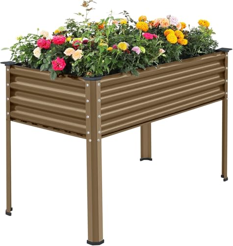 Land Guard Galvanized Raised Garden Bed with Legs, 48×24×32in Metal Elevated Planter Box Z11926