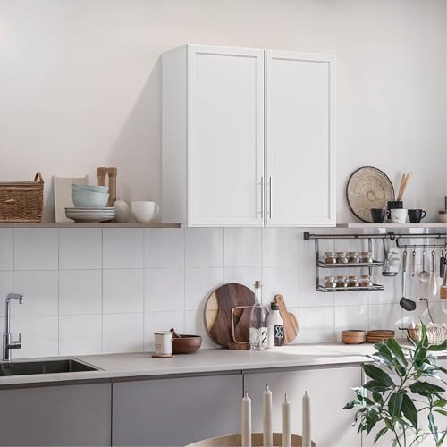 Wall Storage Cabinet with Two Shaker Doors and Shelf, Grey, 24"W, 2 Pcs N34755