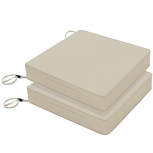 Favoyard Patio Chair Cushions 19 x 19 x 3 Inch Waterproof Outdoor Set of 2, Beige Q67095