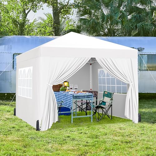 Yaheetech 10x10 Pop Up Canopy with 4 Removable Sidewalls, White F109731
