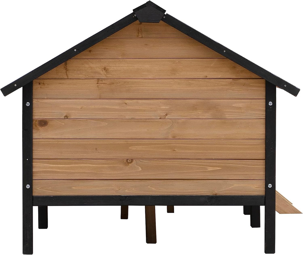 Rustic Wooden Dog Kennel with Porch, Outdoor Cabin Style, Kiln-Dried Fir Wood E59517