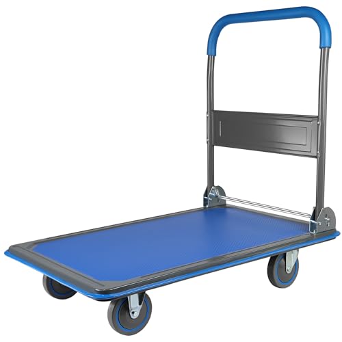Upgraded Foldable Push Cart Dolly 330 lbs. Capacity Moving Platform Hand Truck Heavy Duty Space Saving Collapsible Swivel Push Handle Flat Bed Wagon