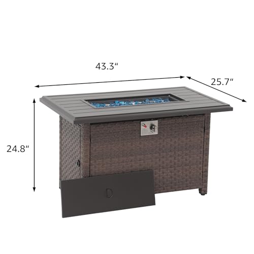 SUNSITT Outdoor Fire Pit Table 43 Inch Wicker Propane with Aluminum Tabletop, Taupe F2263