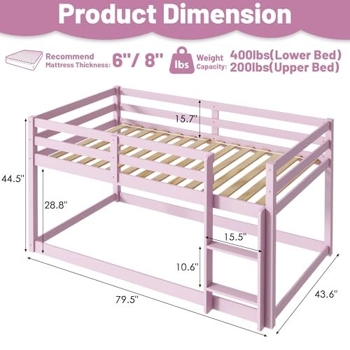Twin Over Twin Wood Bunk Bed with Ladder and Guardrails for Kids P604