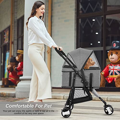 BestPet 3-in-1 Pet Stroller for Small Dogs Cats, Folding Lightweight Travel with Detachable Carrier, Black U7554