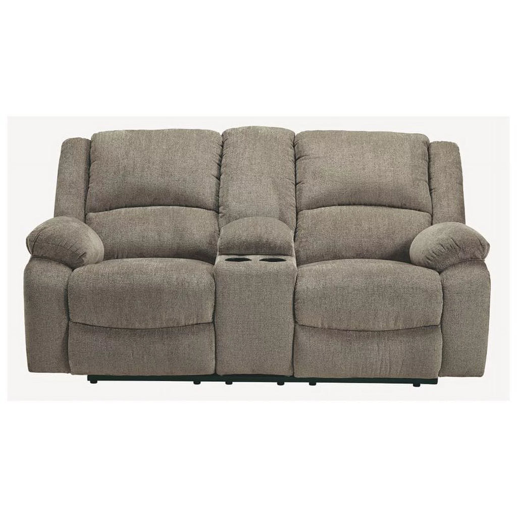 Bowery Hill Contemporary Fabric Reclining Loveseat with Console, Pewter Q6716