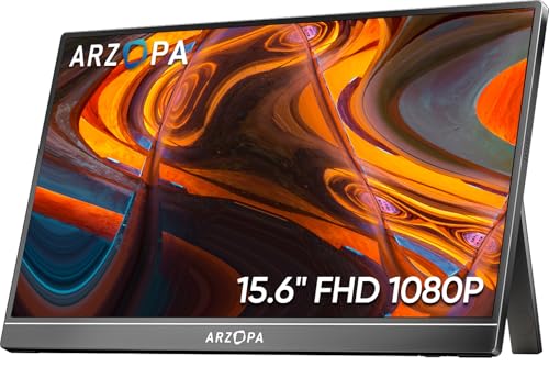 ARZOPA Portable Monitor 15.6'' FHD 1080P - Ultra-Slim Portable Laptop Monitor with Kickstand - IPS Display for PC, MAC, Phone, Xbox, PS5 - USB C & HDMI Connectivity - A1