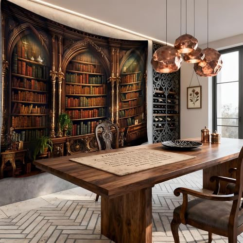 QGHOT Medieval Bookshelf Tapestry Vintage Library Wall Hanging P36533