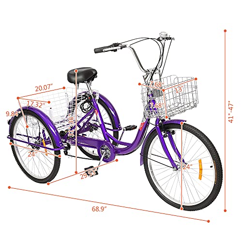 PEXMOR Adult Tricycle 7 Speed, 24/26 Inch 3 Wheel Bike with Baskets V3858
