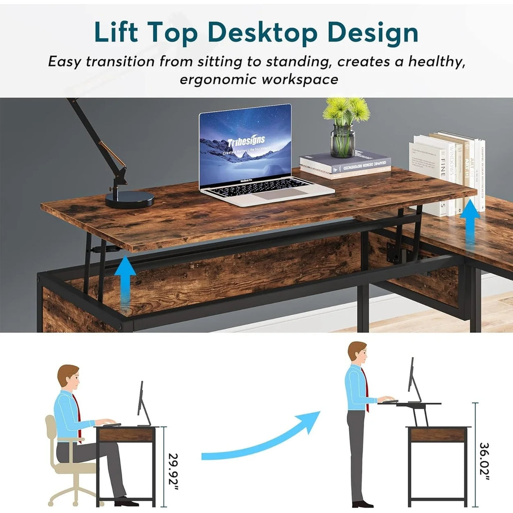 Tribesigns L-Shaped 59" Computer Desk with Drawers and Lift Top L17086