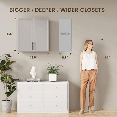 Wall Storage Cabinet with Two Shaker Doors and Shelf, Grey, 24"W, 2 Pcs N34755