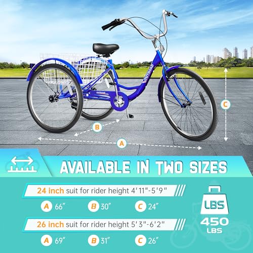 Outroad Adult Tricycle 26 Inch 7 Speed 3 Wheel Cruiser Bike with Large Basket F712