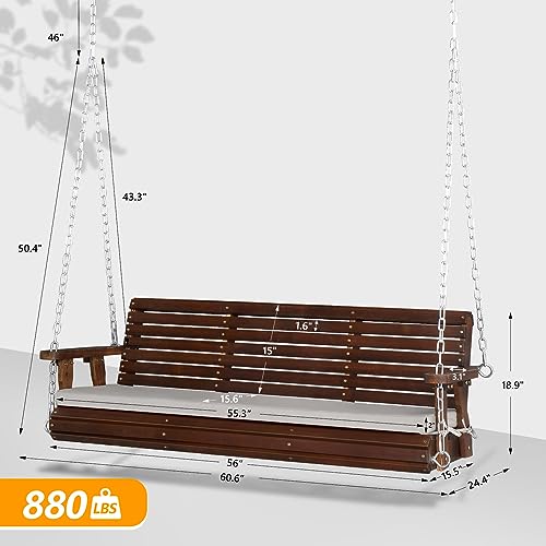 VINGLI Heavy Duty 880 LBS Patio Wooden Porch Swing with Extra Cushion, 5 FT Y211
