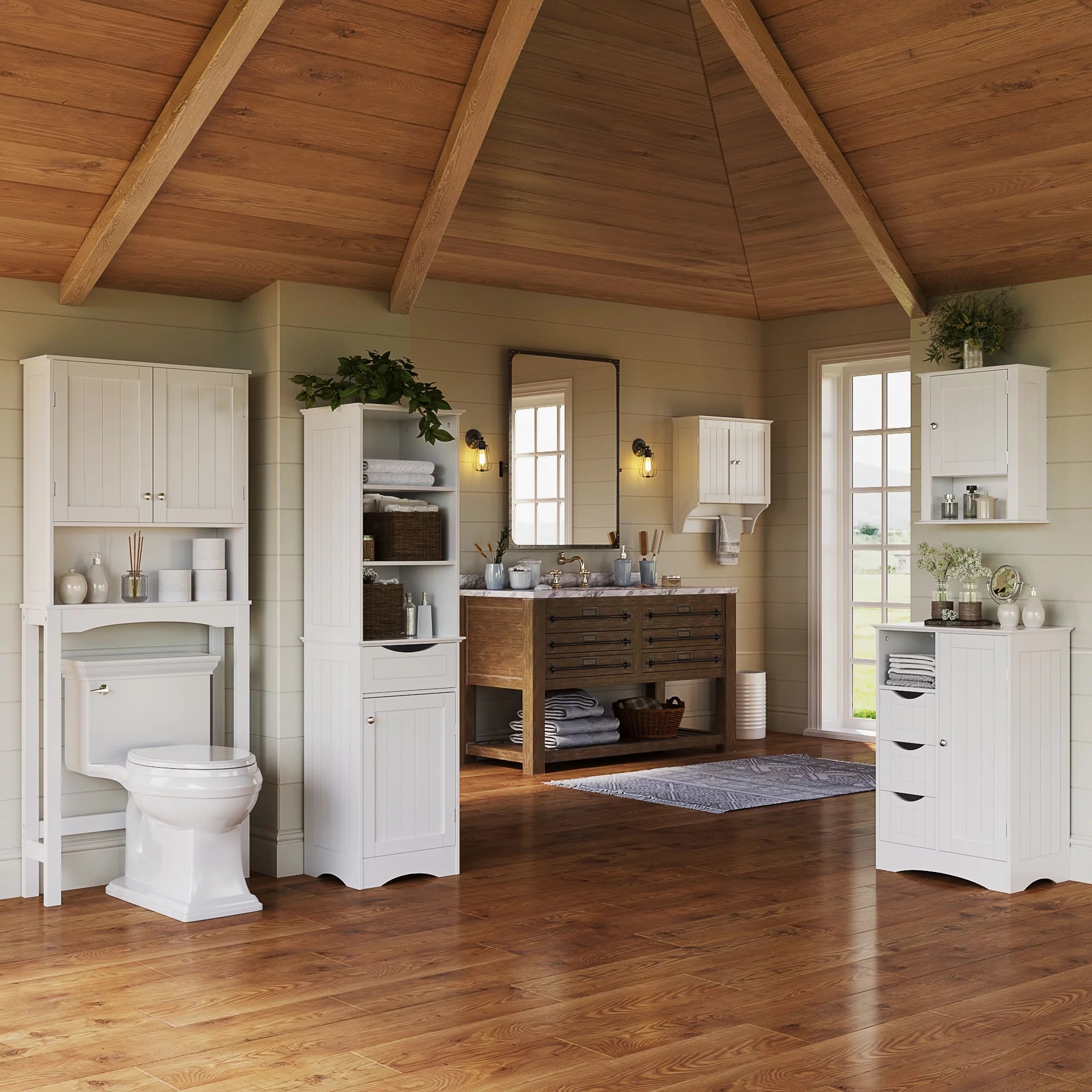 RiverRidge Home Ashland Tall Linen Storage Cabinet with Drawer, White I7879
