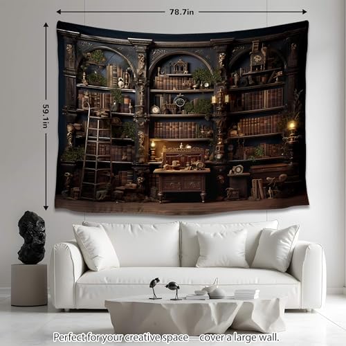 QGHOT Medieval Bookshelf Tapestry Vintage Library Wall Hanging P36533
